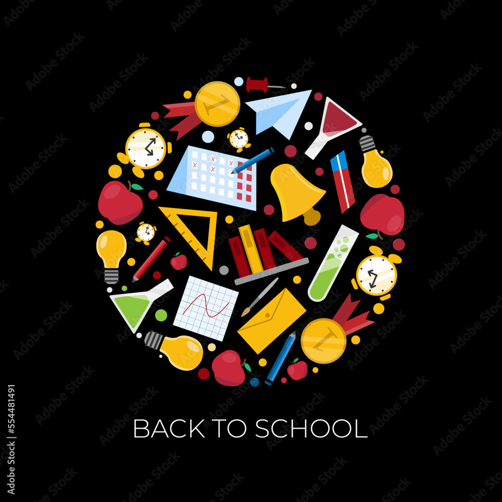 circle shape with items on the topic of school.vector illustration.