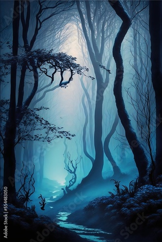 Spooky forest with fog created with AI © MK online