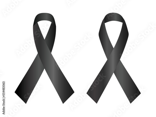 Black awareness ribbon.Melanoma and skin cancer awareness month.Mourning the death.Rest in Peace.Terrorism.Support and hope concept.Sign, symbol, icon or logo isolated.Realistic vector illustration.