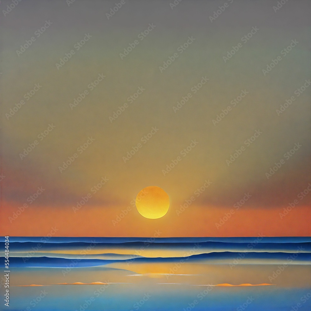 Obraz premium A minimalist painting of a sunset over an ocean