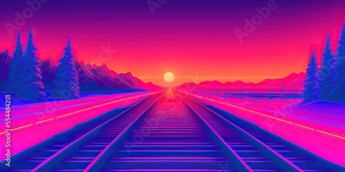 railway in the night, synthwave, Generative AI