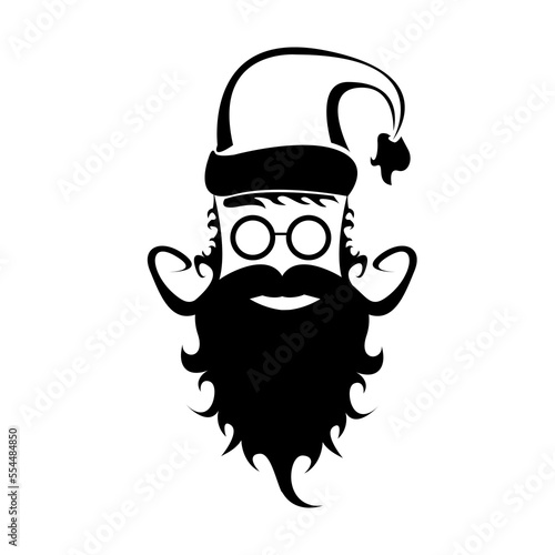 Vector black silhouette of Santa Claus with shadow isolated on white background. Santa Claus icon, print, badge and label design template. Funky christmas old man character with beard and mustache