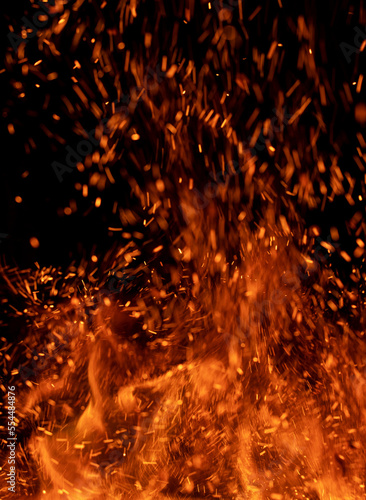 fire flame with sparks on black background