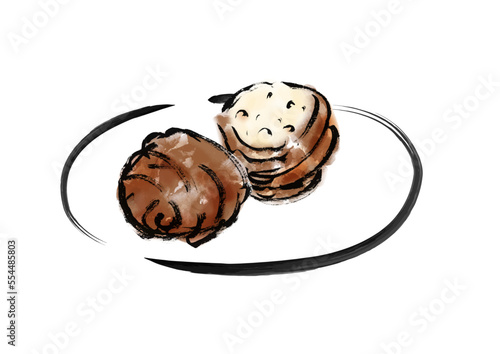 肉巻きおにぎりの手描き和風イラスト