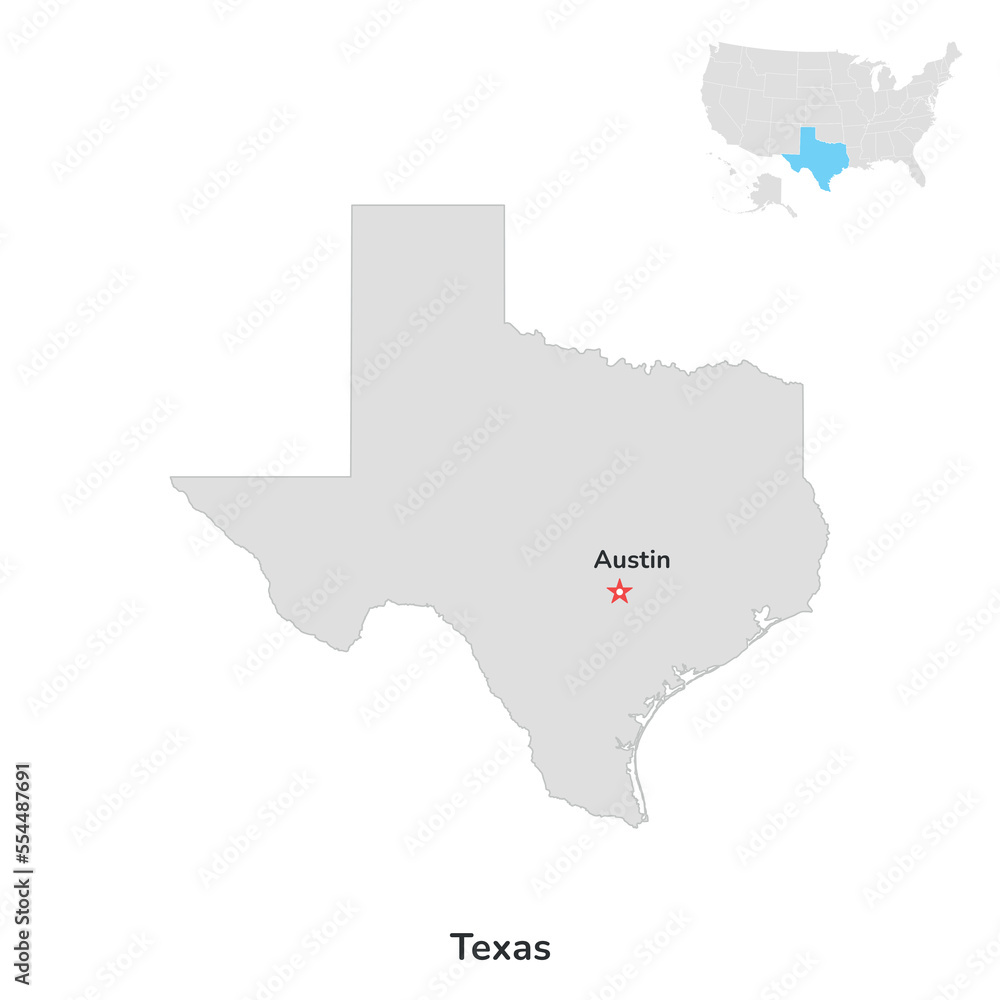 Fototapeta premium US American State of Texas. USA state of Texas county map outline on white background.
