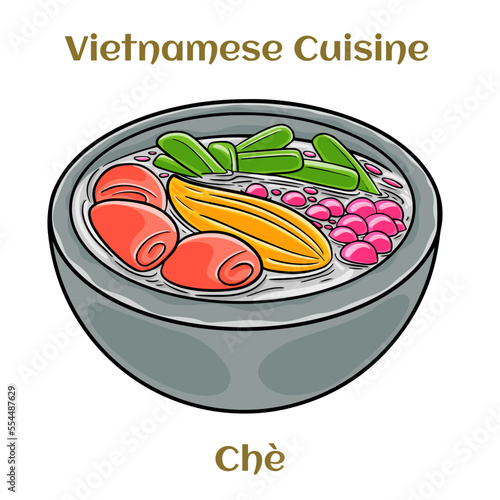 Che, vietnamese cold sweet dessert soup.  Isolated vector illustration.