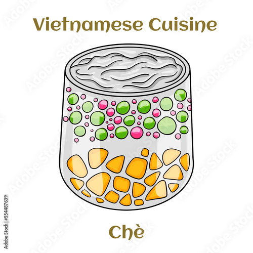 Che, vietnamese cold sweet dessert soup.  Isolated vector illustration.
