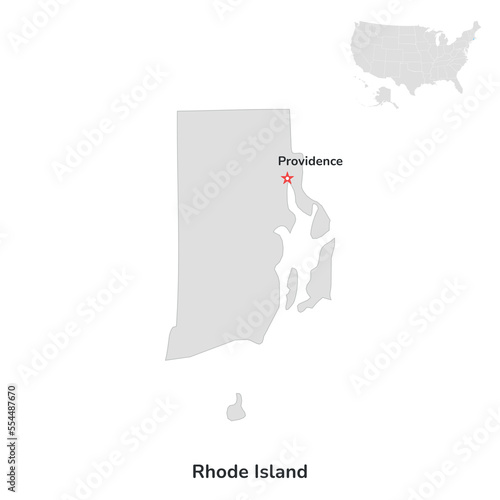 US American State of Rhode island. USA state of Rhode island county map outline on white background.