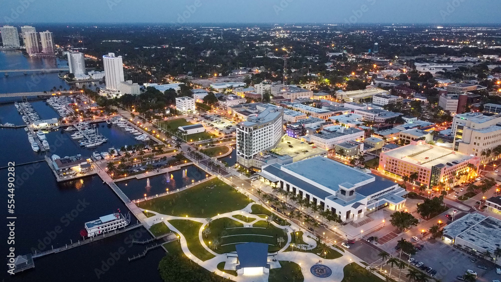 Downtown Fort Myers, FL at sunset