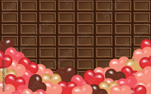 カラフルな沢山のハートと板チョコ