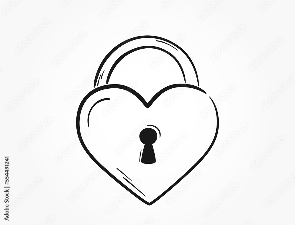 hand drawn heart padlock icon. valentine and love symbol. vector element for valentine's day design hand drawn heart padlock icon. valentine and love symbol. vector element for valentine's day design