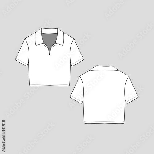 Collar Neck Crop top Short Sleeve Cropped Fashion flat sketch technical template