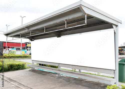 Outdoor billboard with mock up white screen on bus stop and clipping path