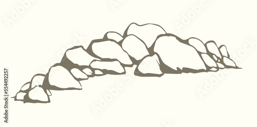 The stones lie on the ground. Vector drawing