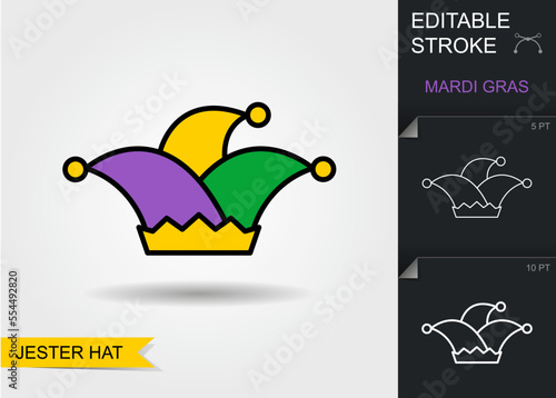 Jester hat. Line icon with editable stroke with shadow