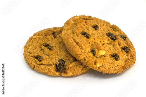 Cookie with chocolate chips and hazelnut isolated on white background high quality details