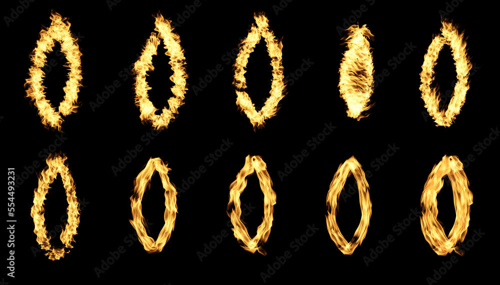 Set of realistic isolated fire flame collection Set of realistic isolated fire flame collection
