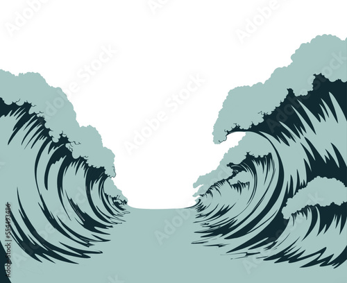 The sea was divided in two. Vector drawing