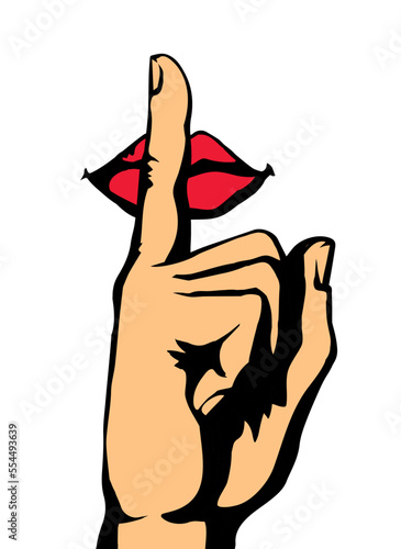 The finger shows quietly. Vector drawing