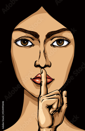 The finger shows quietly. Vector drawing