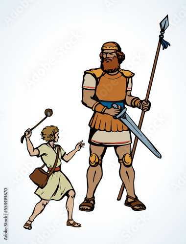 David and Goliath. Vector drawing