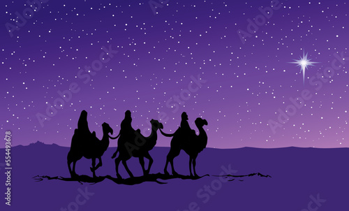 Camel caravan travels. Vector drawing