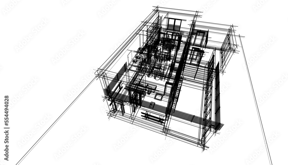 Vector drawing of a house 3d sketch Vector drawing of a house 3d sketch