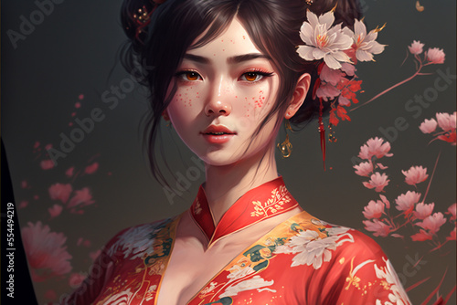 AI generated, An anime girl in Chinese traditional dress