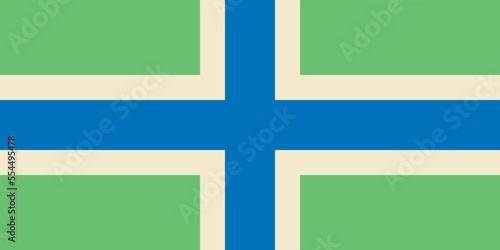 Flag of Severn Cross or Gloucestershire Ceremonial county (England, United Kingdom of Great Britain and Northern Ireland, uk) Cross of mid-blue, outlined in cream, against an apple green background
