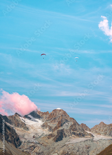 Paragliding mountain flight in Zermatt, Switzerland.