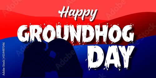 Happy Groundhog Day vector illustration with groundhog silhouette with USA flag colors theme photo