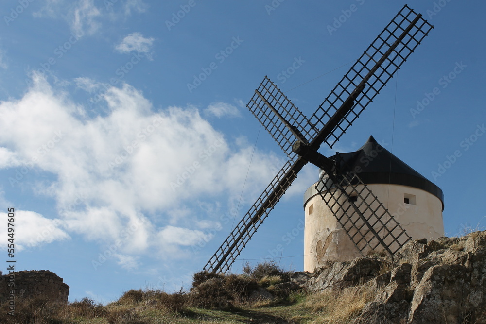 old windmill in the countryside of spain, castilla la mancha, the windmills of don quijote of la mancha