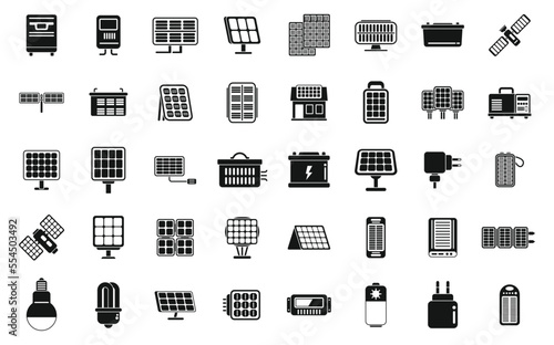 Solar panels icons set simple vector. Solar inverter. Energy battery