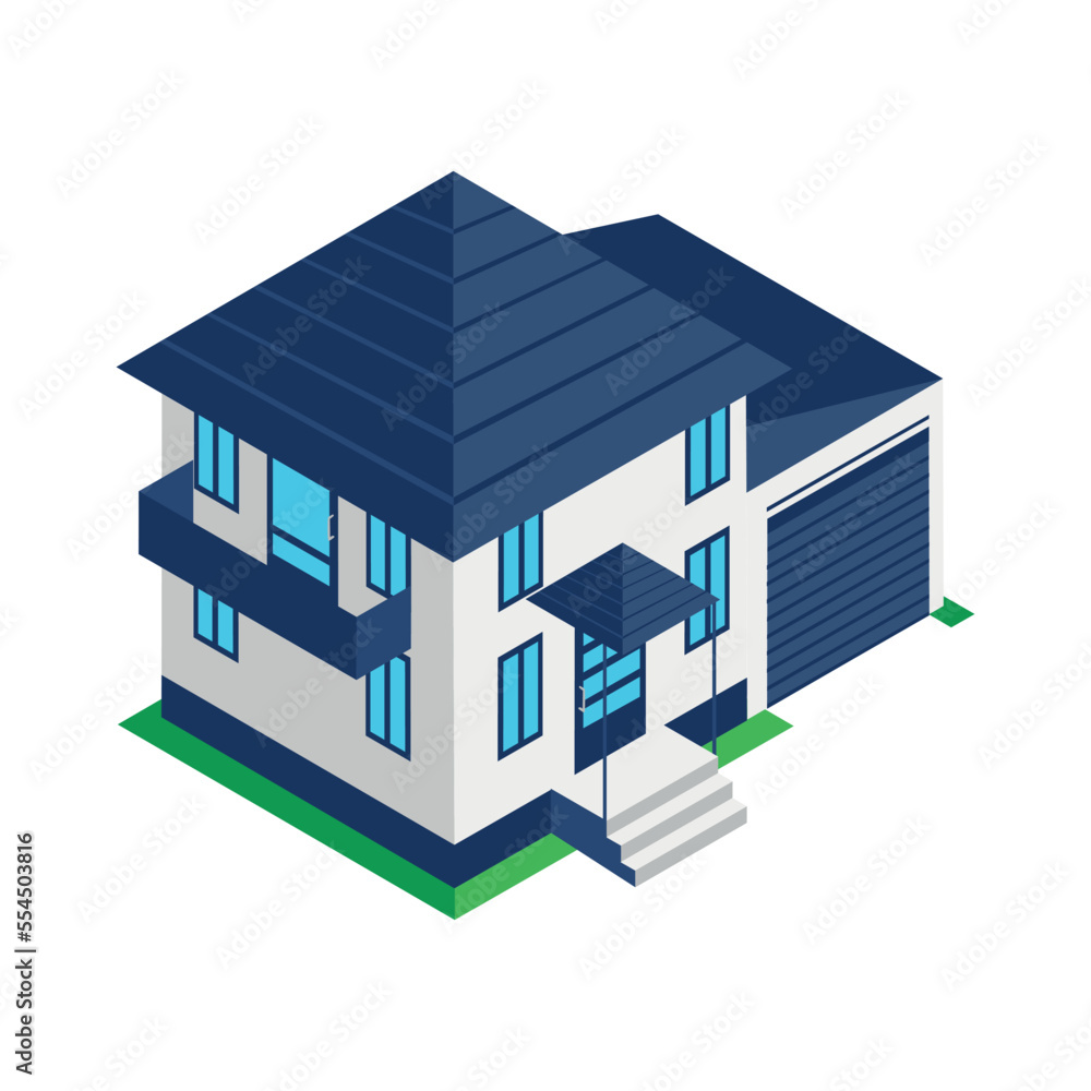 Small isometric house on a white background.Real estate sale and rent. Colorful image of a private house. Small isometric house on a white background.Real estate sale and rent. Colorful image of a private house.