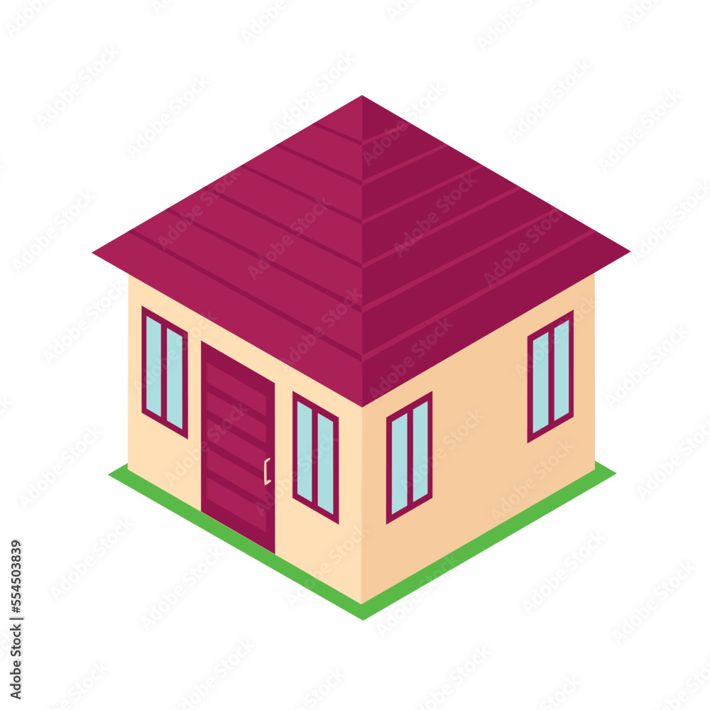 Small isometric house on a white background.Real estate sale and rent. Colorful image of a private house. Small isometric house on a white background.Real estate sale and rent. Colorful image of a private house.