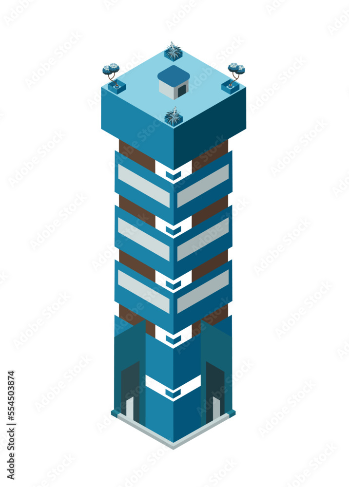 Isometric skyscraper on a white background. Real estate sale and rent. Big building concept. Big city architecture Isometric skyscraper on a white background. Real estate sale and rent. Big building concept. Big city architecture