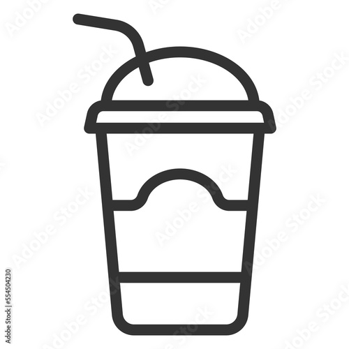 Coffee in a glass with a straw - icon, illustration on white background, outline style