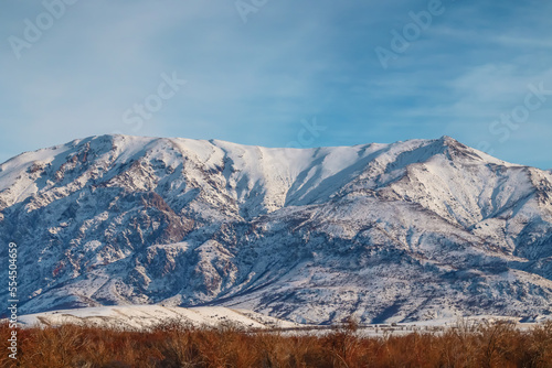Snow-capped mountains.Landscape.River valley. © kvdkz