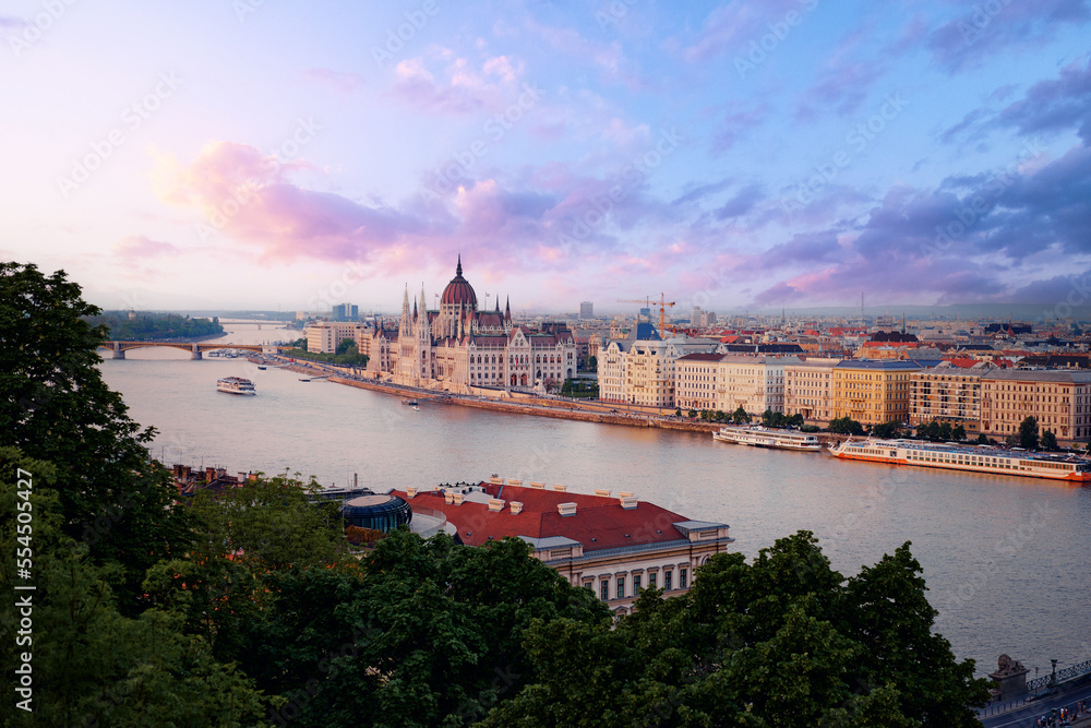 Travel by Hungary. Beautiful view of Budapest city and Danube river.