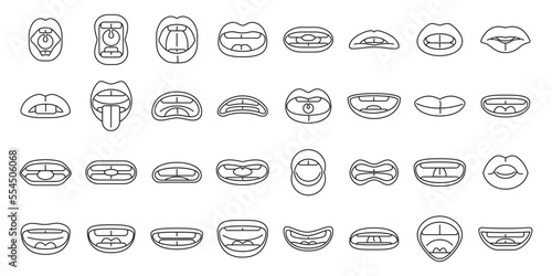 Articulation icons set outline vector. Childhood development. Education preschool