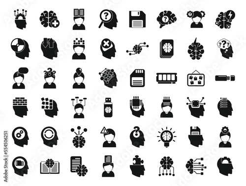 Memory icons set simple vector. Brain alzheimer. Care disorder