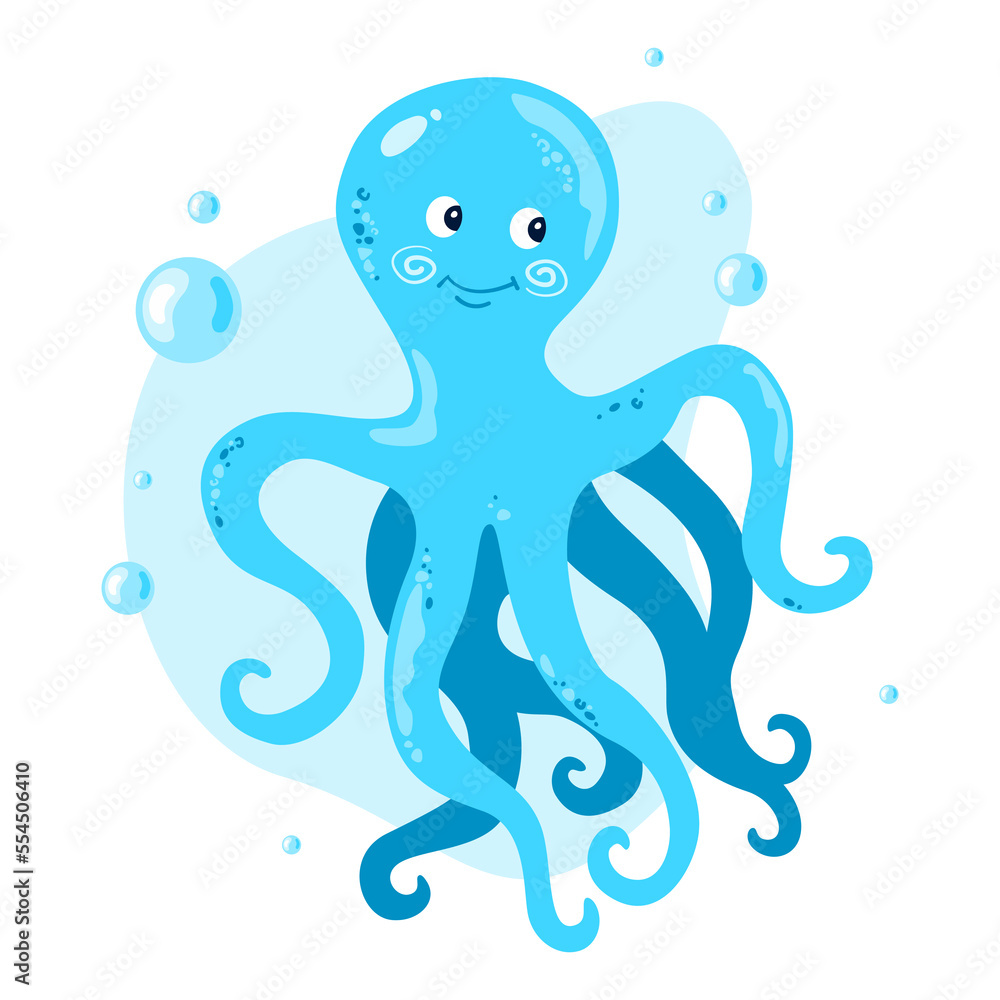 Aquatic fauna. Cute octopus flat vector isolated on white background Aquatic fauna. Cute octopus flat vector isolated on white background