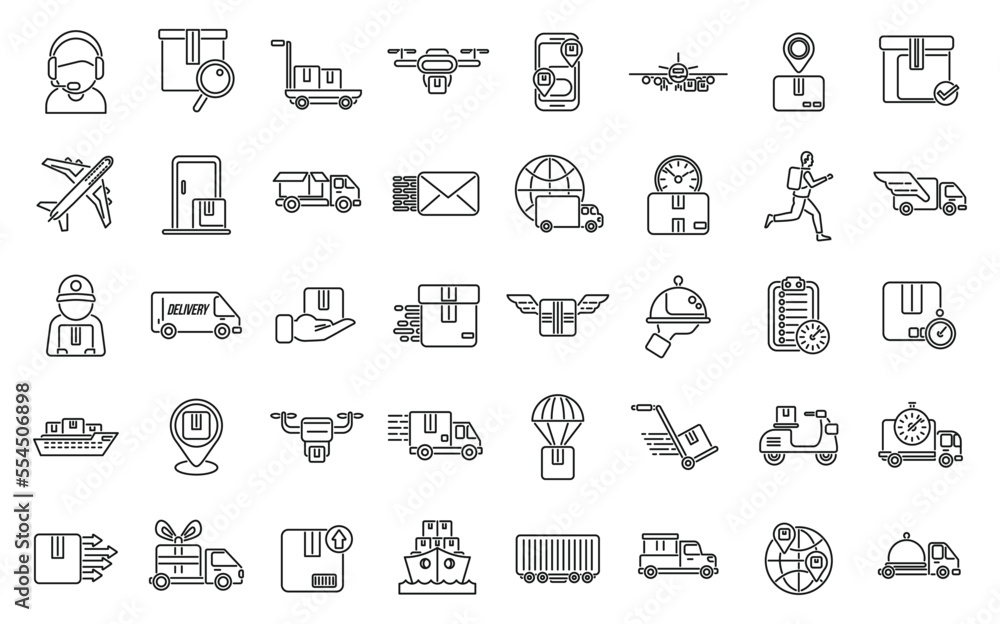 Fast shipping icons set outline vector. Business cargo. Courier ship
