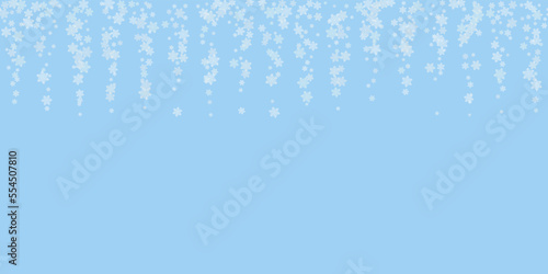 Beautiful Christmas background with various complex snowflakes on blue. Modern flat design. Holiday Wallpaper. Winter infinite background. Snowflakes seamless pattern. Vector illustration