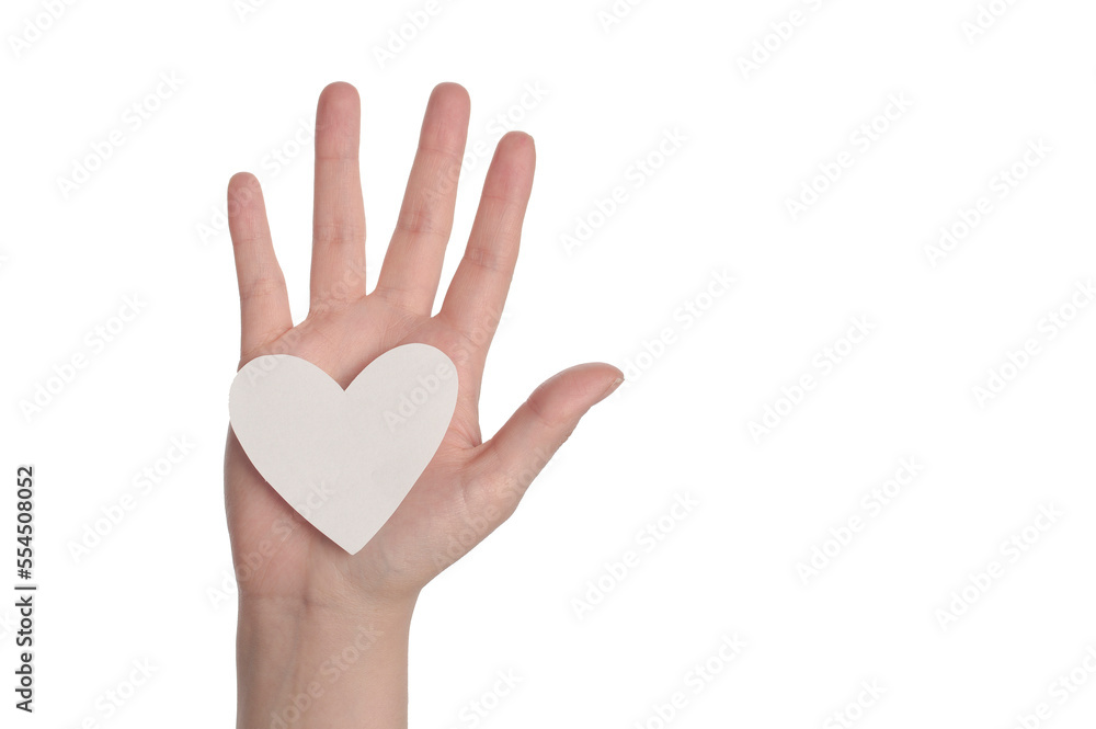 Hand of a person shows a white Heart, organ donation Hand of a person shows a white Heart, organ donation