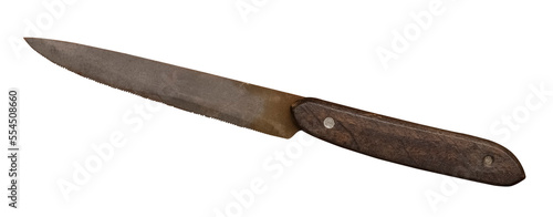 Vintage kitchen knife with a wooden handle on a transparent background. isolated object