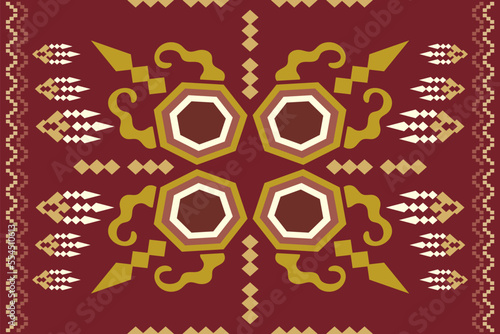 Ethnic fabric pattern geometric style. Sarong Aztec Ethnic oriental pattern traditional flower Crimson Red background. Abstract,vector,illustration.Use for texture,clothing,wrapping,decoration,carpet.