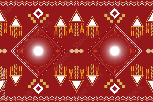 Ethnic fabric pattern geometric style. Sarong Aztec Ethnic oriental pattern traditional flower Crimson Red background. Abstract,vector,illustration.Use for texture,clothing,wrapping,decoration,carpet.