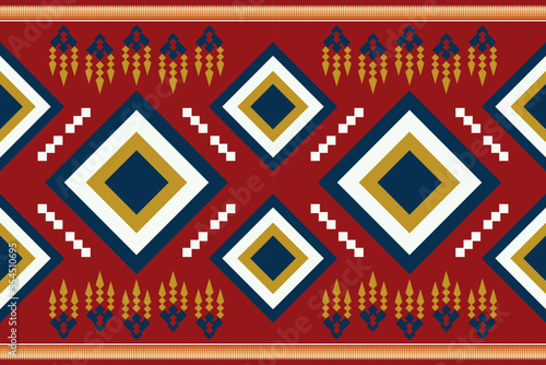 Ethnic fabric pattern geometric style. Sarong Aztec Ethnic oriental pattern traditional flower Crimson Red background. Abstract,vector,illustration.Use for texture,clothing,wrapping,decoration,carpet.