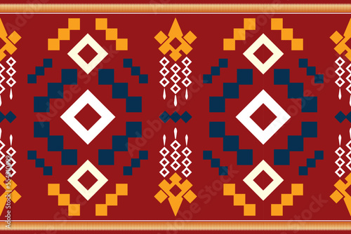 Ethnic fabric pattern geometric style. Sarong Aztec Ethnic oriental pattern traditional flower Crimson Red background. Abstract,vector,illustration.Use for texture,clothing,wrapping,decoration,carpet.